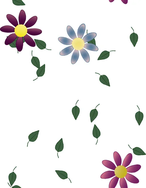 Composición Diseño Con Flores Simples Hojas Verdes Ilustración Vectorial — Archivo Imágenes Vectoriales