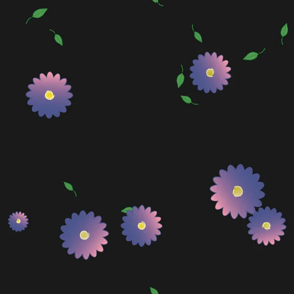 Flores Simples Con Hojas Verdes Composición Libre Ilustración Vectorial — Vector de stock