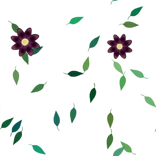 Free Composition Simple Colorful Flowers Green Leaves Wallpaper Vector Illustration — Stock Vector