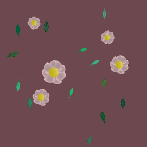 Composición Libre Con Flores Colores Simples Hojas Verdes Para Papel — Archivo Imágenes Vectoriales