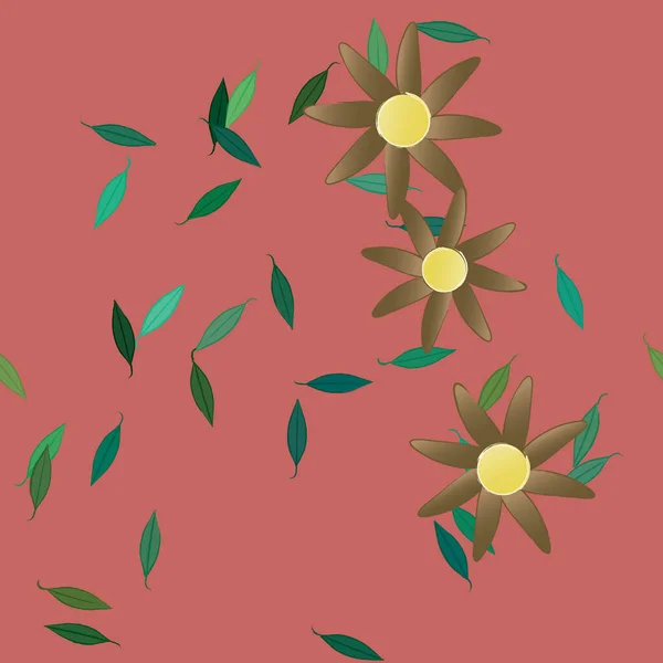 Flores Simples Con Hojas Verdes Composición Libre Ilustración Vectorial — Vector de stock