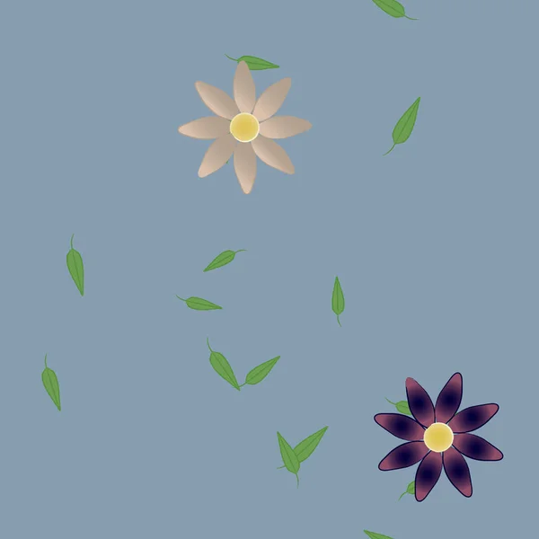 Fleurs Simples Avec Des Feuilles Vertes Composition Libre Illustration Vectorielle — Image vectorielle