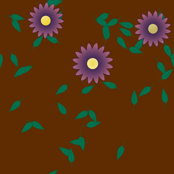 Flores Simples Con Hojas Verdes Composición Libre Ilustración Vectorial — Archivo Imágenes Vectoriales