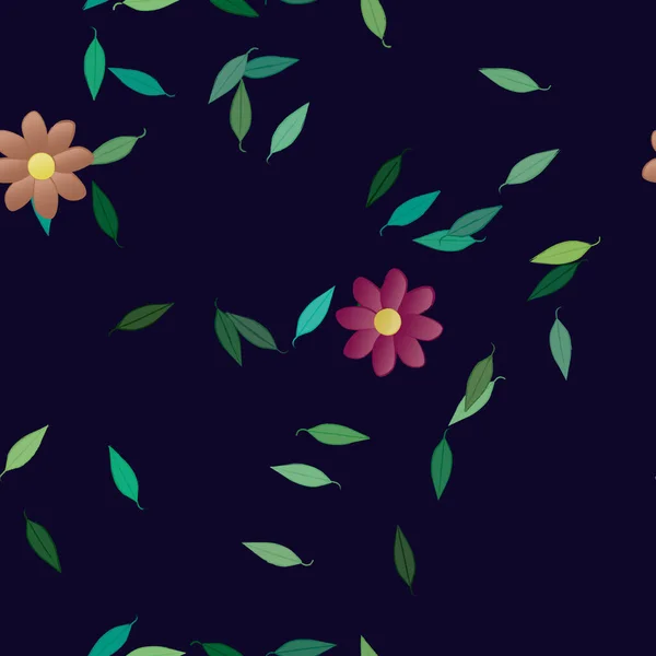 Composición Diseño Con Flores Simples Hojas Verdes Ilustración Vectorial — Vector de stock