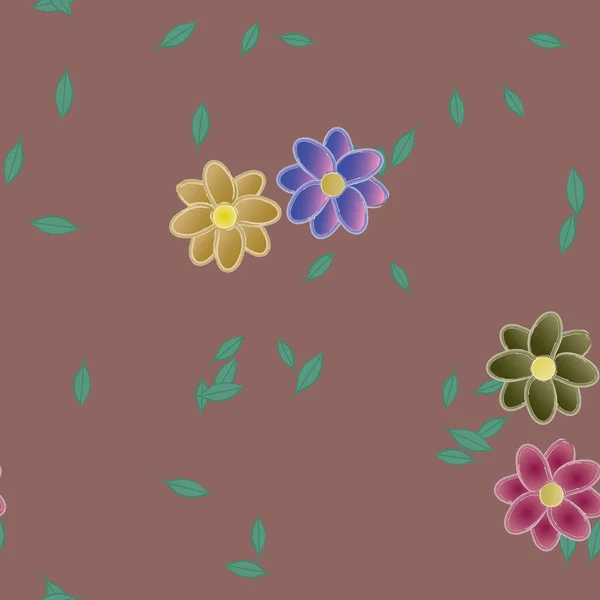 Composición Diseño Con Flores Simples Hojas Verdes Ilustración Vectorial — Vector de stock