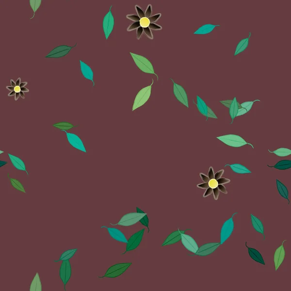 Fleurs Simples Avec Des Feuilles Vertes Composition Libre Illustration Vectorielle — Image vectorielle