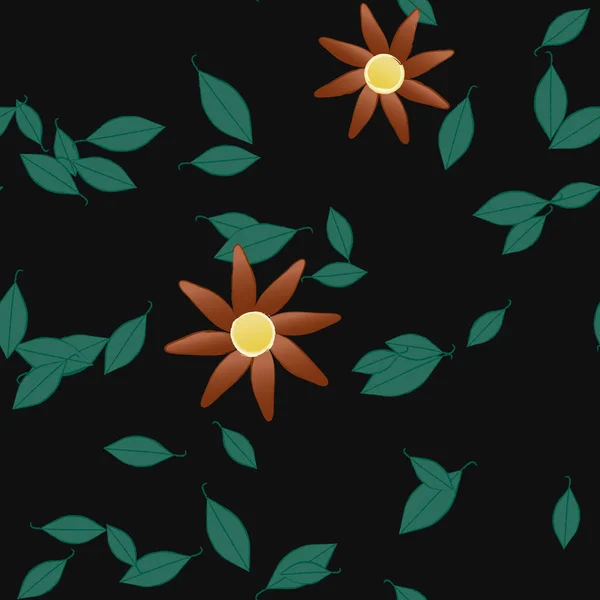 Flores Simples Con Hojas Verdes Composición Libre Ilustración Vectorial — Vector de stock