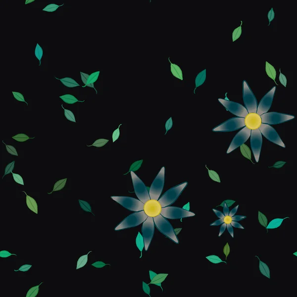 Flores Simples Con Hojas Verdes Composición Libre Ilustración Vectorial — Vector de stock