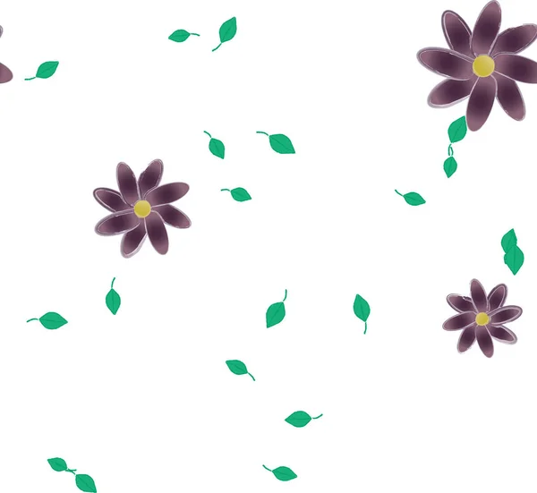 Fleurs Simples Avec Des Feuilles Vertes Composition Libre Illustration Vectorielle — Image vectorielle