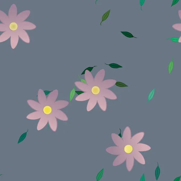 Composição Design Com Flores Simples Folhas Verdes Ilustração Vetorial — Vetor de Stock