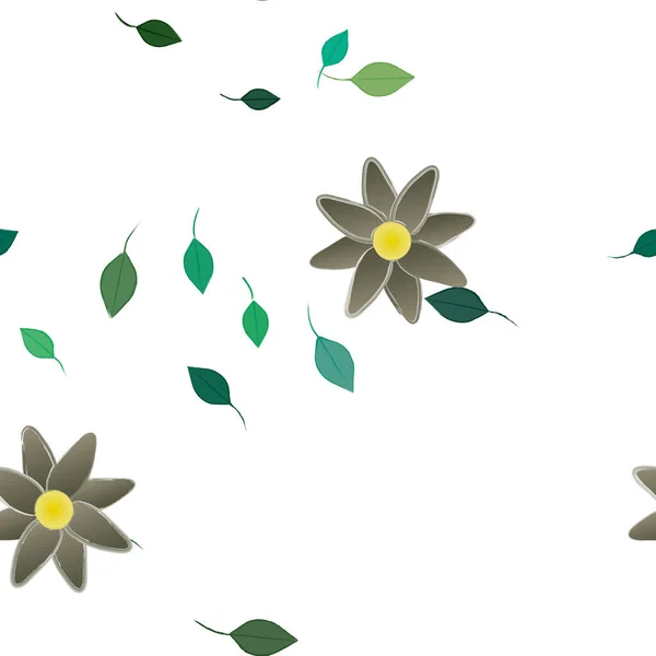 Enkla Blommor Med Gröna Blad Fri Sammansättning Vektor Illustration — Stock vektor