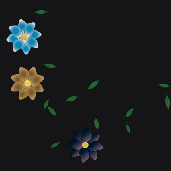 Projekt Kompozycja Prostych Kwiatów Zielonych Liści Wektor Ilustracja — Wektor stockowy