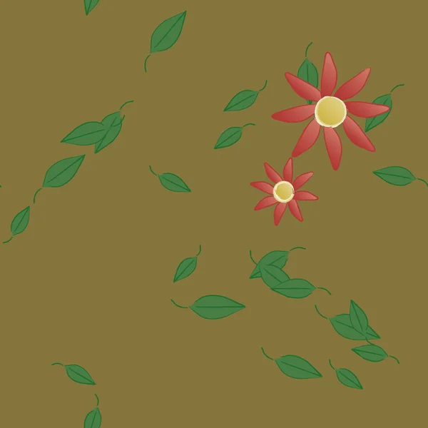 Fleurs Simples Avec Des Feuilles Vertes Composition Libre Illustration Vectorielle — Image vectorielle