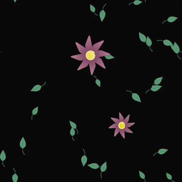 Fleurs Simples Avec Des Feuilles Vertes Composition Libre Illustration Vectorielle — Image vectorielle