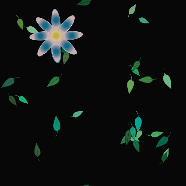 Flores Simples Con Hojas Verdes Composición Libre Ilustración Vectorial — Vector de stock