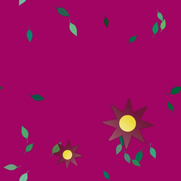 Fleurs Simples Avec Des Feuilles Vertes Composition Libre Illustration Vectorielle — Image vectorielle