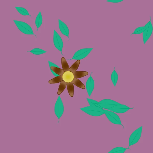 Flores Simples Con Hojas Verdes Composición Libre Ilustración Vectorial — Vector de stock