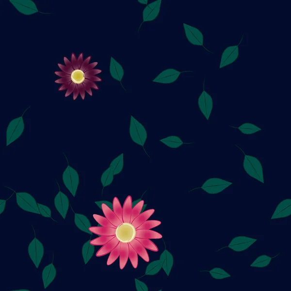 Composición Libre Con Flores Colores Simples Hojas Verdes Para Papel — Vector de stock