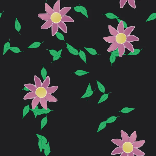 Composición Libre Con Flores Colores Simples Hojas Verdes Para Papel — Archivo Imágenes Vectoriales