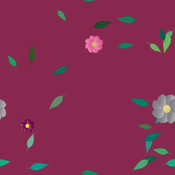 Flores Simples Con Hojas Verdes Composición Libre Ilustración Vectorial — Vector de stock