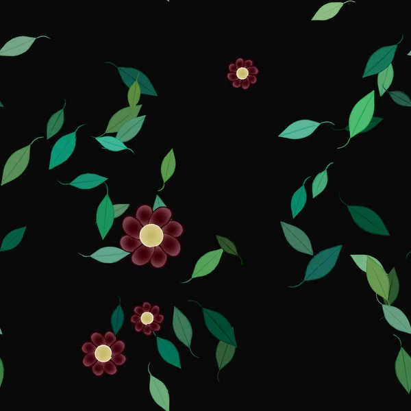 Flores Simples Con Hojas Verdes Composición Libre Ilustración Vectorial — Vector de stock