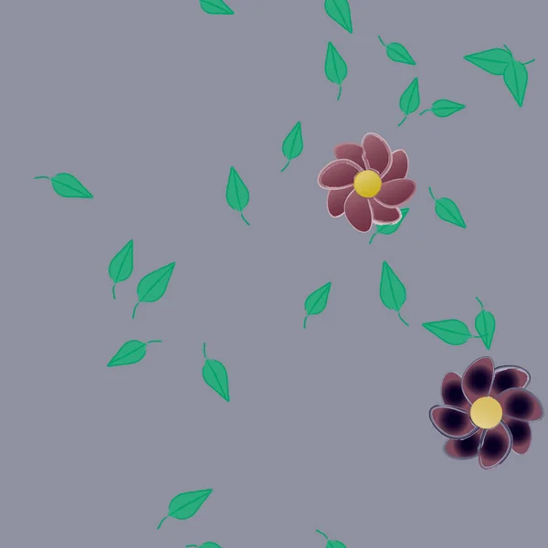 Composición Libre Con Flores Colores Simples Hojas Verdes Para Papel — Vector de stock