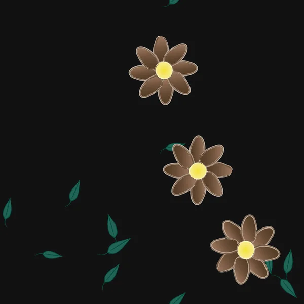 Composição Design Com Flores Simples Folhas Verdes Ilustração Vetorial — Vetor de Stock