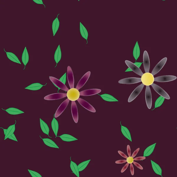 Composición Diseño Con Flores Simples Hojas Verdes Ilustración Vectorial — Vector de stock