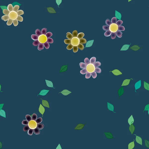 Fleurs Simples Avec Des Feuilles Vertes Composition Libre Illustration Vectorielle — Image vectorielle