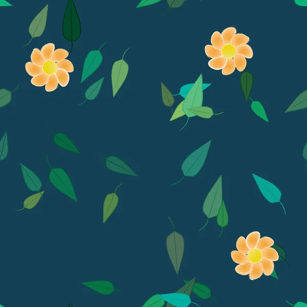 Enkla Blommor Med Gröna Blad Fri Sammansättning Vektor Illustration — Stock vektor