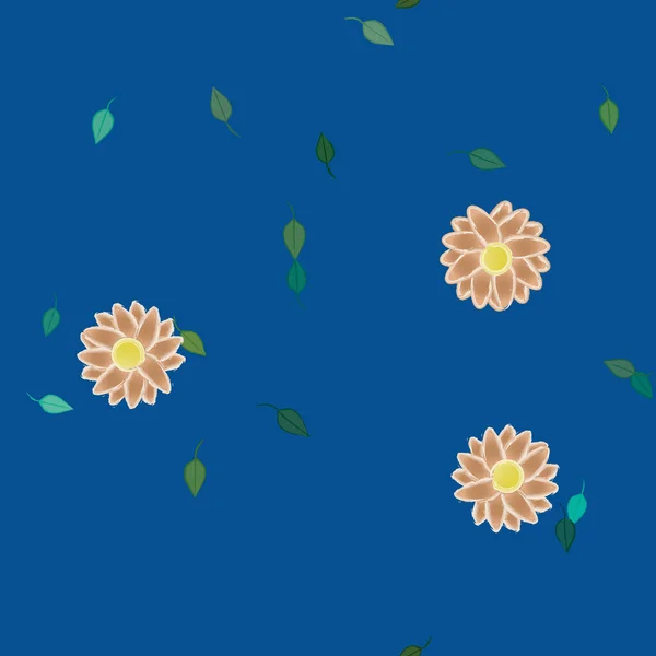 Flores Simples Con Hojas Verdes Composición Libre Ilustración Vectorial — Vector de stock