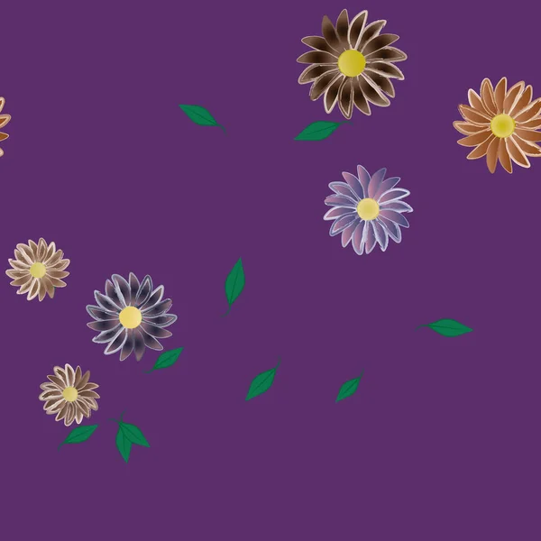 Fleurs Simples Avec Des Feuilles Vertes Composition Libre Illustration Vectorielle — Image vectorielle