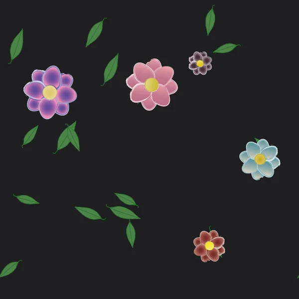 Composición Diseño Con Flores Simples Hojas Verdes Ilustración Vectorial — Archivo Imágenes Vectoriales