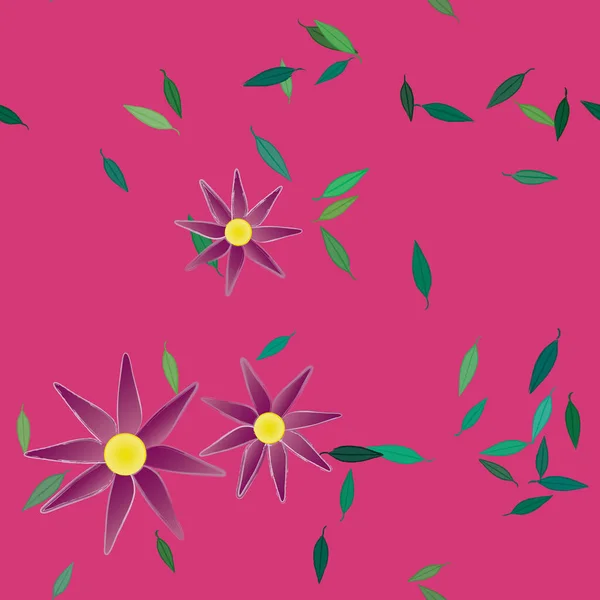 Flores Simples Con Hojas Verdes Composición Libre Ilustración Vectorial — Archivo Imágenes Vectoriales