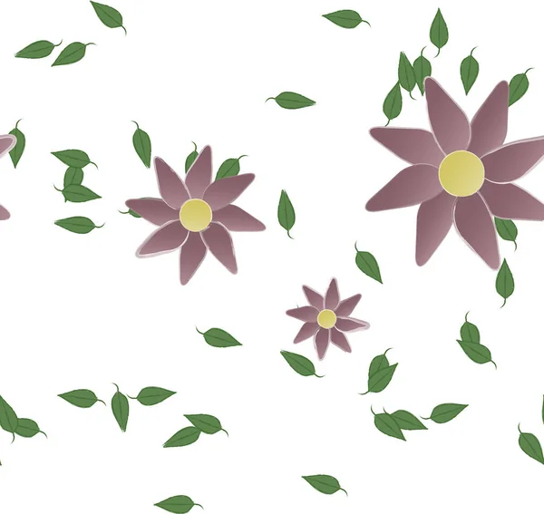 Composição Design Com Flores Simples Folhas Verdes Ilustração Vetorial — Vetor de Stock