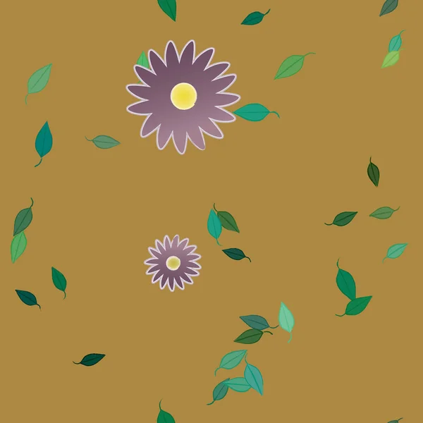 Fleurs Simples Avec Des Feuilles Vertes Composition Libre Illustration Vectorielle — Image vectorielle