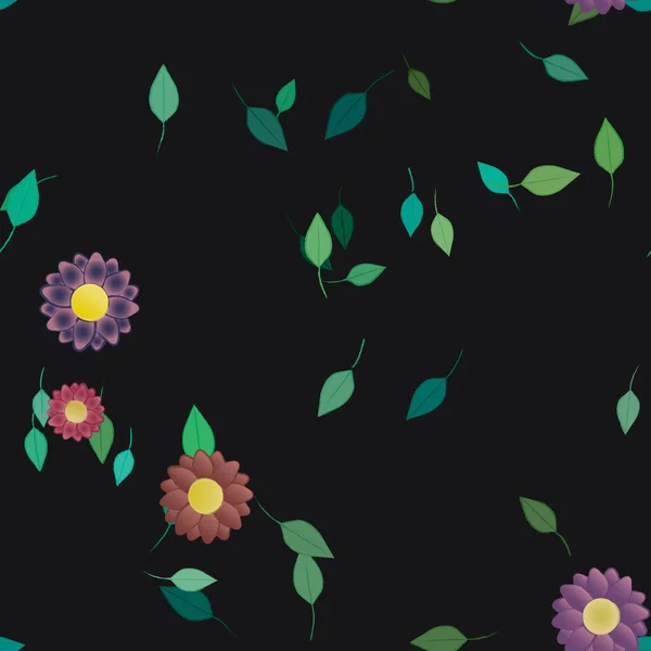 Flores Simples Con Hojas Verdes Composición Libre Ilustración Vectorial — Vector de stock