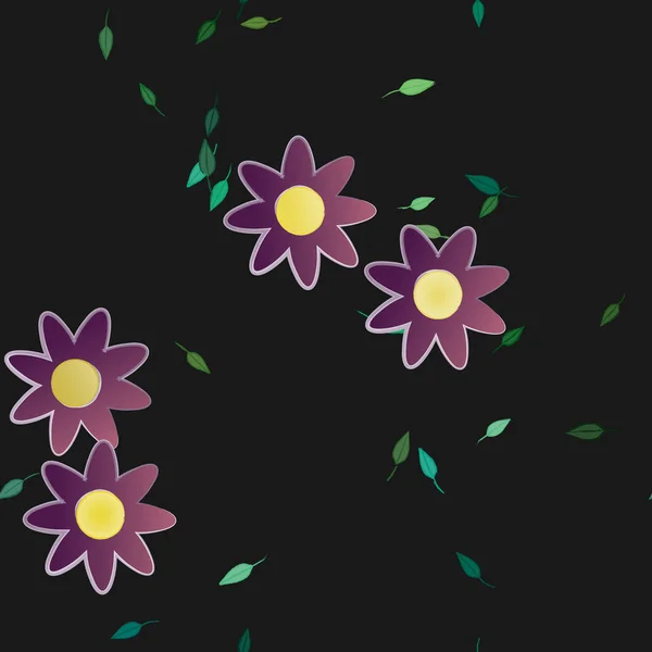 Flores Simples Con Hojas Verdes Composición Libre Ilustración Vectorial — Vector de stock