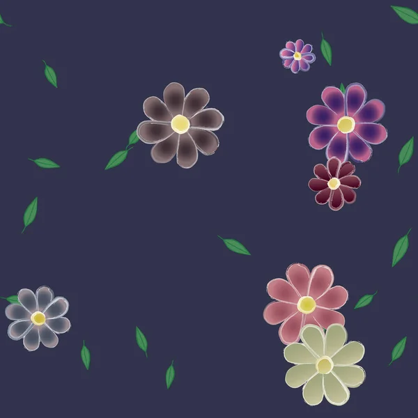 Composition Design Avec Fleurs Simples Feuilles Vertes Illustration Vectorielle — Image vectorielle