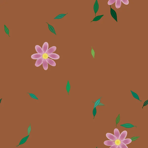 Composición Diseño Con Flores Simples Hojas Verdes Ilustración Vectorial — Vector de stock