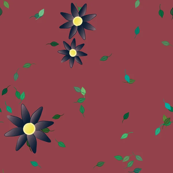 Fleurs Simples Avec Des Feuilles Vertes Composition Libre Illustration Vectorielle — Image vectorielle