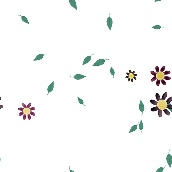 Flores Simples Con Hojas Verdes Composición Libre Ilustración Vectorial — Vector de stock