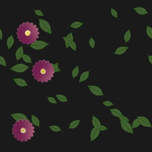 Eenvoudige Bloemen Met Groene Bladeren Vrije Samenstelling Vector Illustratie — Stockvector