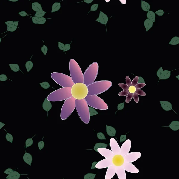 Composición Libre Con Flores Colores Simples Hojas Verdes Para Papel — Vector de stock