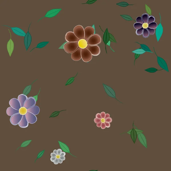 Flores Simples Con Hojas Verdes Composición Libre Ilustración Vectorial — Vector de stock