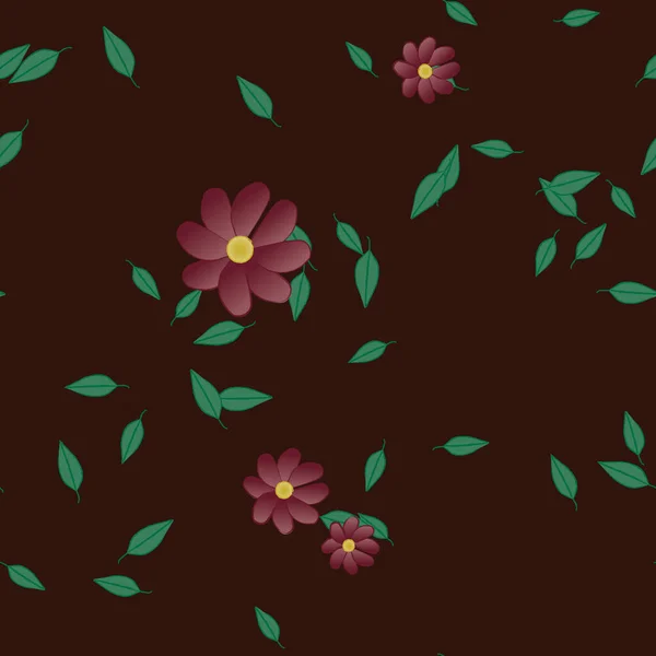 Composition Design Avec Fleurs Simples Feuilles Vertes Illustration Vectorielle — Image vectorielle