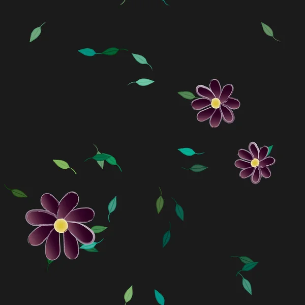 Composição Design Com Flores Simples Folhas Verdes Ilustração Vetorial —  Vetores de Stock