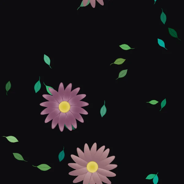 Composición Libre Con Flores Colores Simples Hojas Verdes Para Papel — Vector de stock