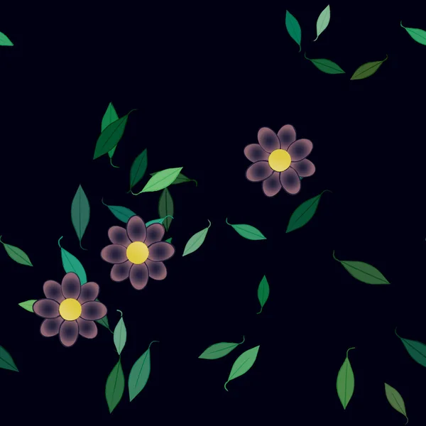 Fleurs Simples Avec Des Feuilles Vertes Composition Libre Illustration Vectorielle — Image vectorielle