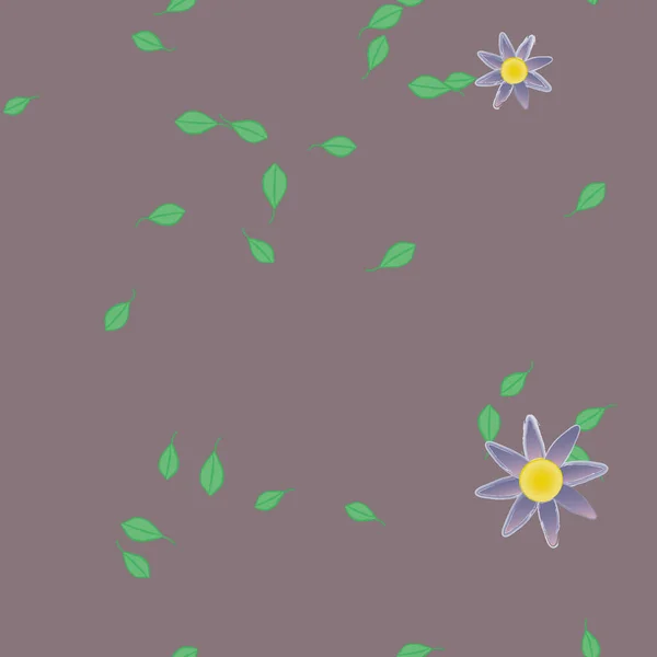 Flores Simples Con Hojas Verdes Composición Libre Ilustración Vectorial — Vector de stock